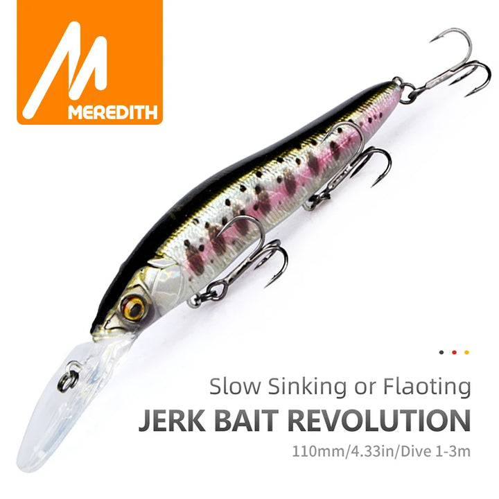 MEREDITH Minnow Wobbler Fishing Lures 110mm Artificial Hard Bait Depth 0-3m bait Jerk Bass Pike Baits Slow Sinking or Flaoting