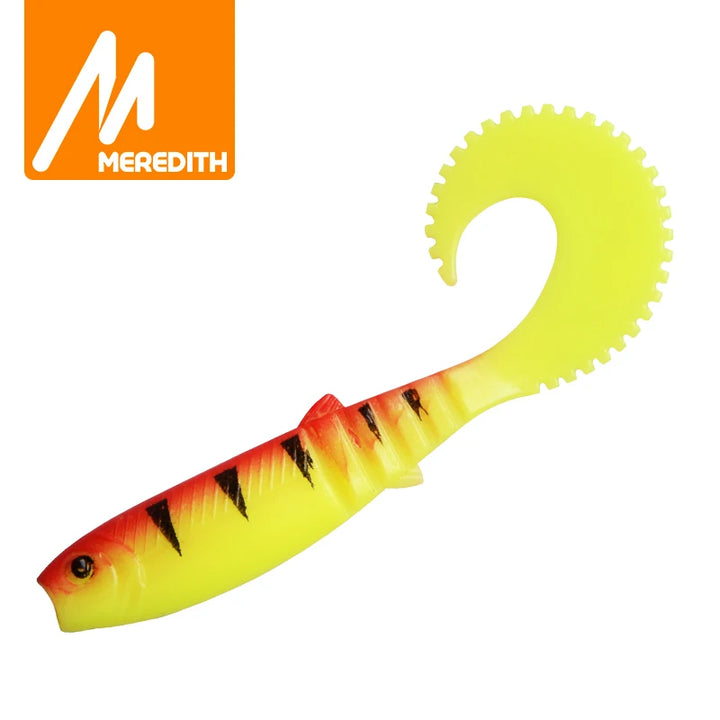 MEREDITH 5pcs 110mm 8.2g Cannibal Curved Tail Fishing Lures baitJerk Sea Big Bait Soft Lure Paddle Tail Silicon Bait Sea Fishing
