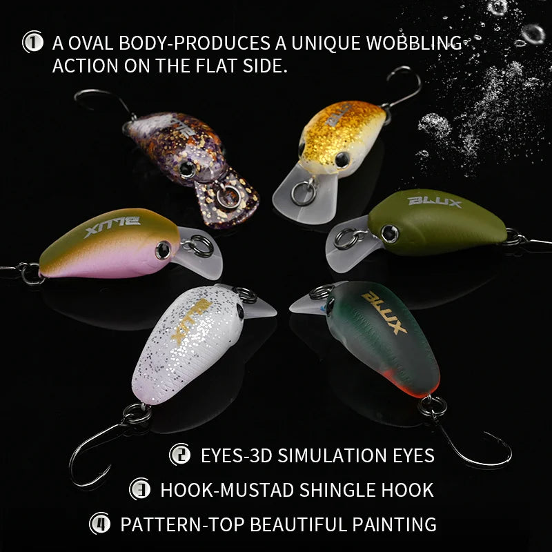 BLUX JUMP 1.9g 25mm Mini Crankbait Wobbler Trout Fishing Lure Freshwater Minnow Crank Artificial Hard Bait Fishing Tackle