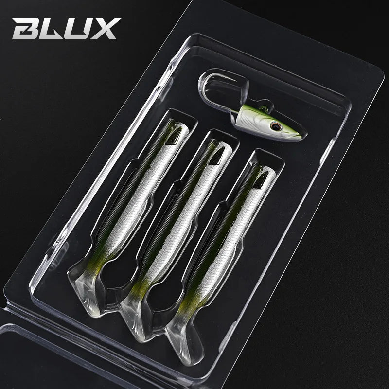 BLUX Happy Sandeel 11cm 17g Soft Live Eel Fishing Lure Paddle Tail Jig Head Hook Vinyls Vibration Artificial Bait Saltwater Gear