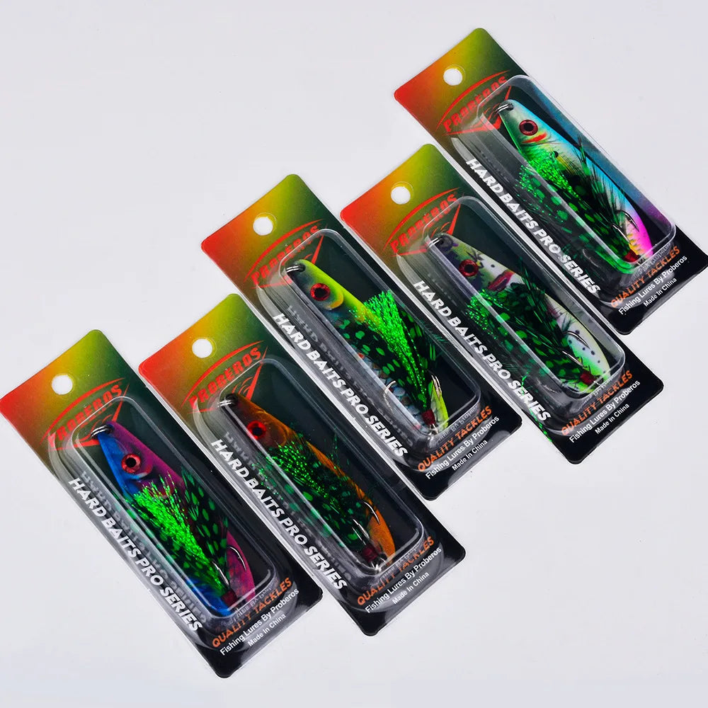 PRO BEROS 19g 7.2cm Long Cast Printed Lure Spoon Metal Bait All Water Layers Trembling Simulation Fishing Lure with Feathers