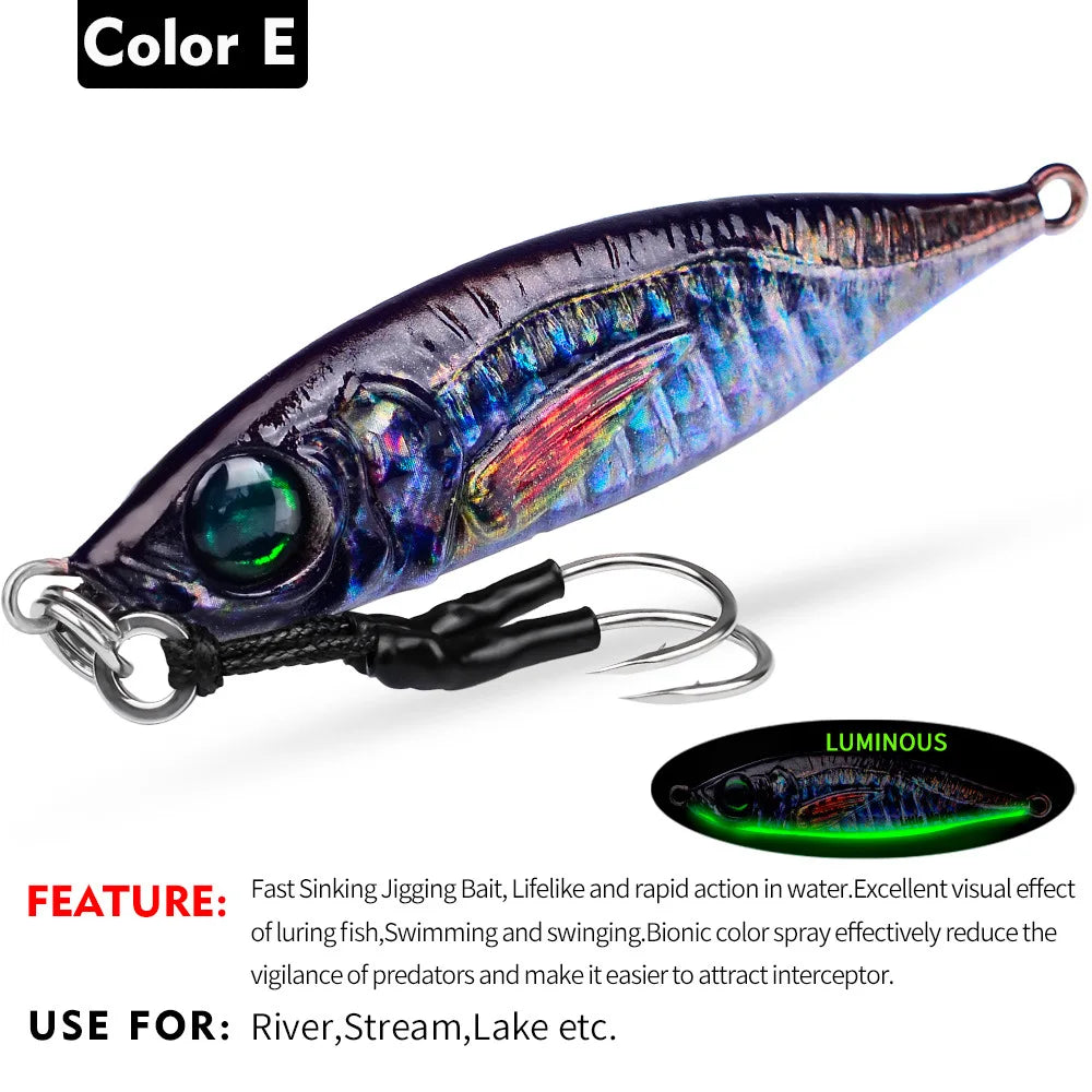 PRO BEROS Metal Slow Fishing Jigs Luminous Slow Jigging Lure 7-80g Casting Saltwater Grouper Tuna Trolling Fishing Spoon Bait