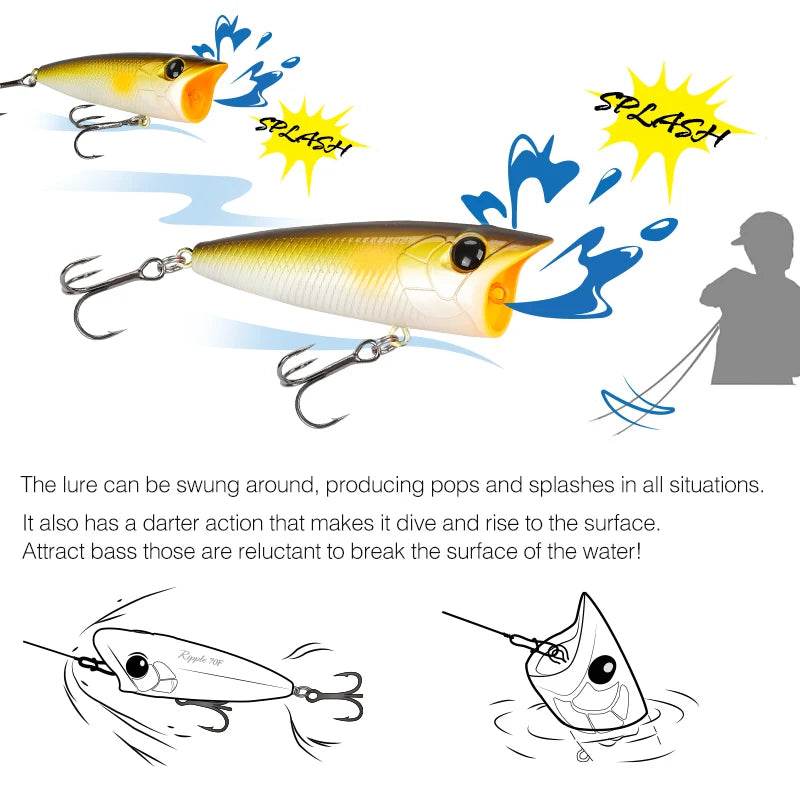 TSURINOYA 70F Popper Ripple – Surface Casting Lure - Fish & Cheaps | Fishing & Outdoor Gear