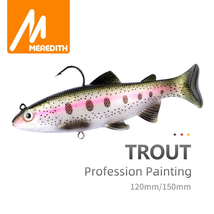 MEREDITH Trout 12cm 15cm Head PVC Fishing Lures Swimming Artificial Baits T Tail Silicone Soft Lures Swimbait Wobblers