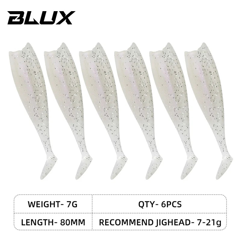 BLUX BLOD SHAD 80mm 105mm Soft Fishing Lure Jighead Black Tail Minnow Artificial Silicone Bait Saltwater Sea Bass Swimbait Gear