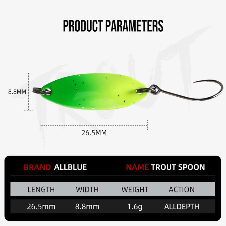 ALLBLUE IceFake 1.6g Brass Spoon Metal Fishing Lure for Stream Area Trout Tackle Artificial Bait