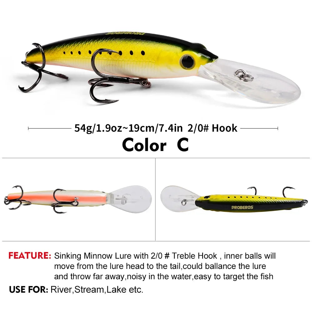 1PCS Sinking Laser Minnow Fishing Lure 19CM 54G Pesca Hooks Fish Wobbler Tackle Crankbait Artificial Japan Hard Bait Swimbait