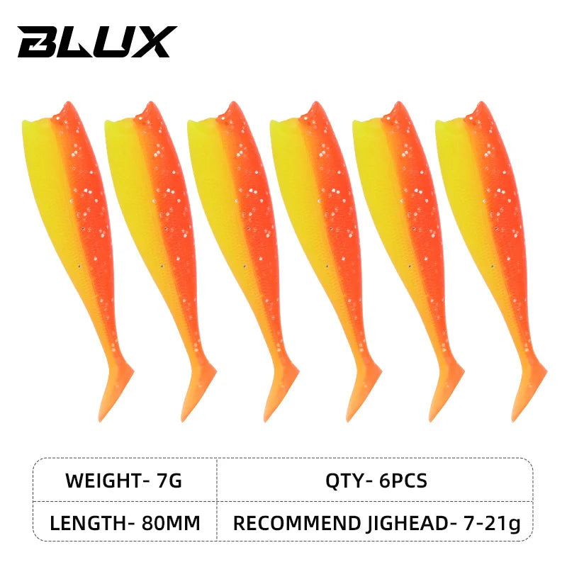 BLUX BLOD SHAD 80mm 105mm Soft Fishing Lure Jighead Black Tail Minnow Artificial Silicone Bait Saltwater Sea Bass Swimbait Gear