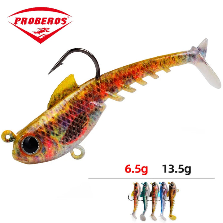 PROBEROS T Tail Soft Lure Lead Head Single Hook 6.5g-13.5g Bass Fishing Lure High Carbon Steel Freshwater