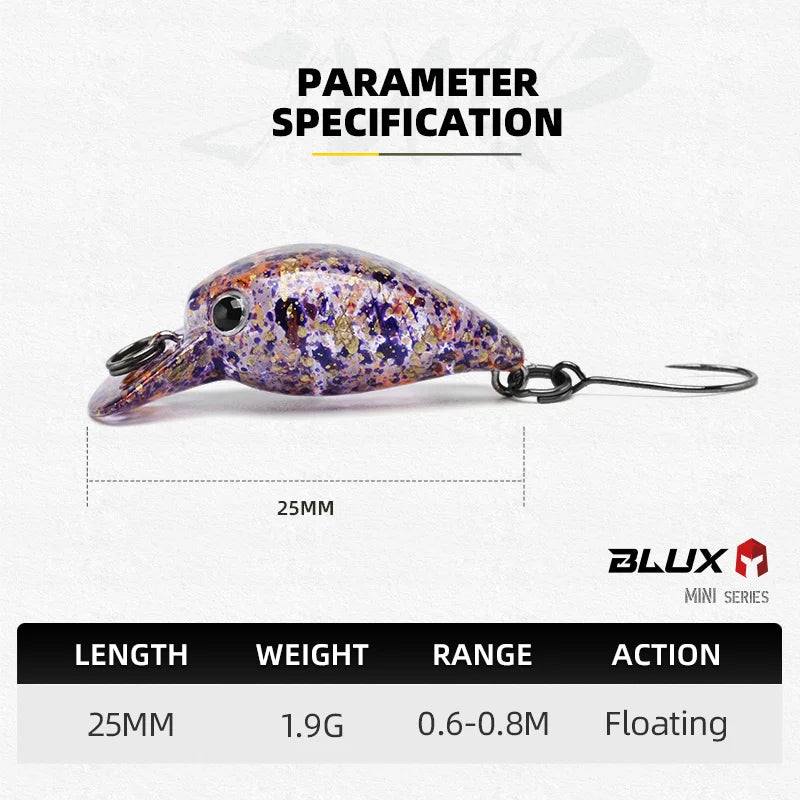 BLUX JUMP 1.9g 25mm Mini Crankbait Wobbler Trout Fishing Lure Freshwater Minnow Crank Artificial Hard Bait Fishing Tackle