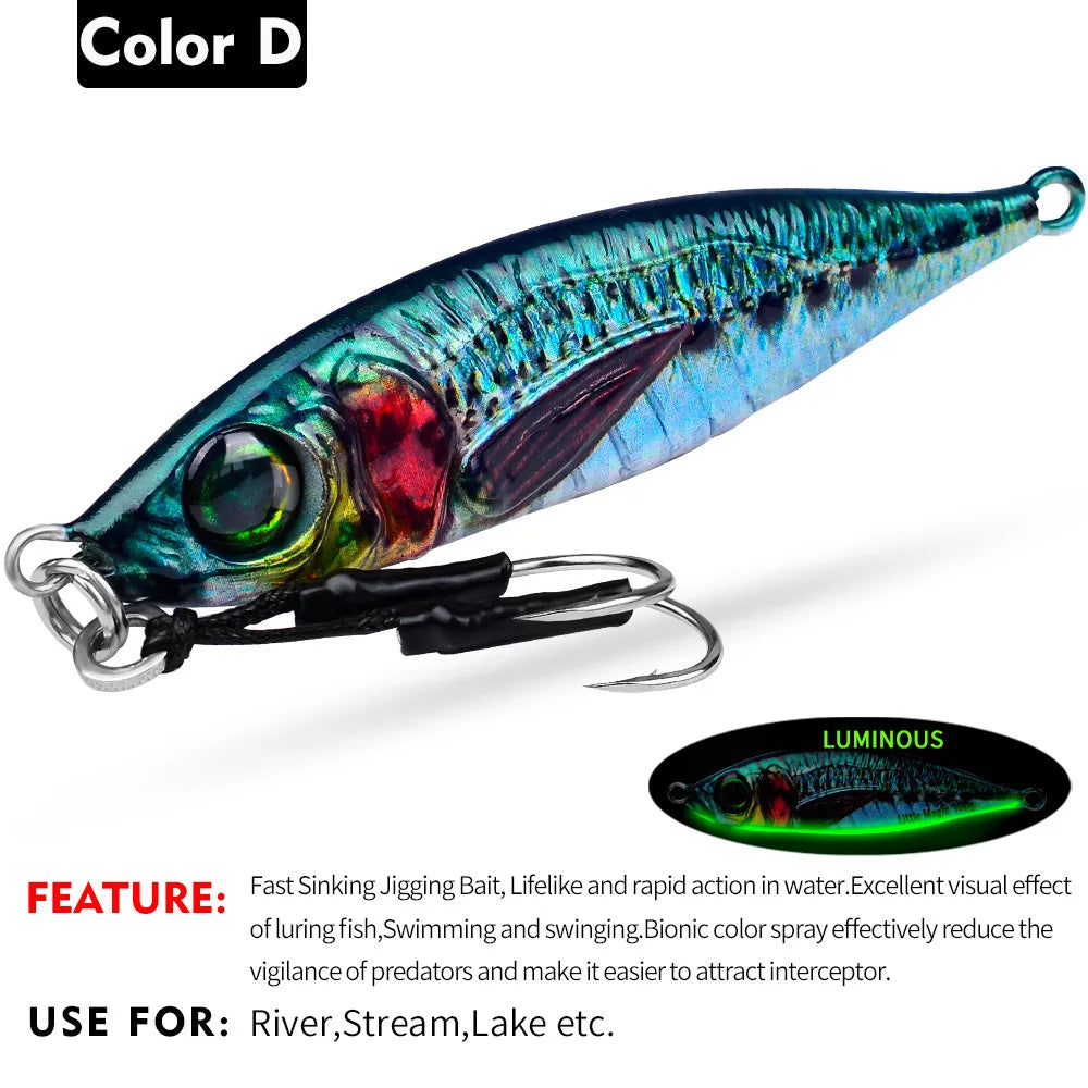 PRO BEROS Metal Slow Fishing Jigs Luminous Slow Jigging Lure 7-80g Casting Saltwater Grouper Tuna Trolling Fishing Spoon Bait