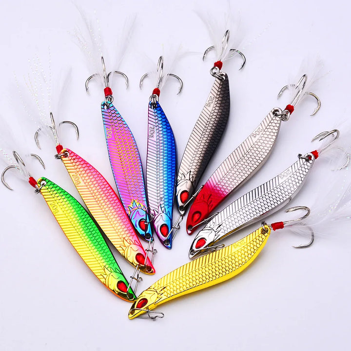 1Pcs Spinner Spoon Metal Lures 7g 10g 15g 20g Leech Feather Treble Hook Artificial Bait for Bass Trout Pesca Fishing Tackle