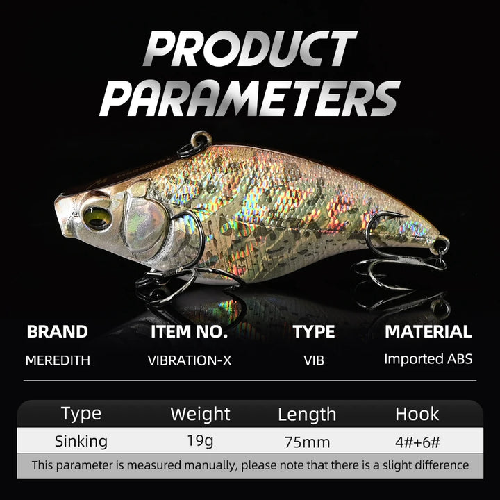 MEREDITH 75mm 19g Vibration Fishing Lure Lipless Crankbaits Sinking Hard Lure Artificial VIB Bait Bass Fishing Lures