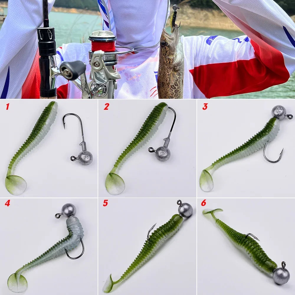 PRO BEROS 51pcs Soft Fishing Lures Kit Silicone Lure Set Artificial Bait Worm with Crank Jig Head Hook HOOK:3.5g Soft:1.8g