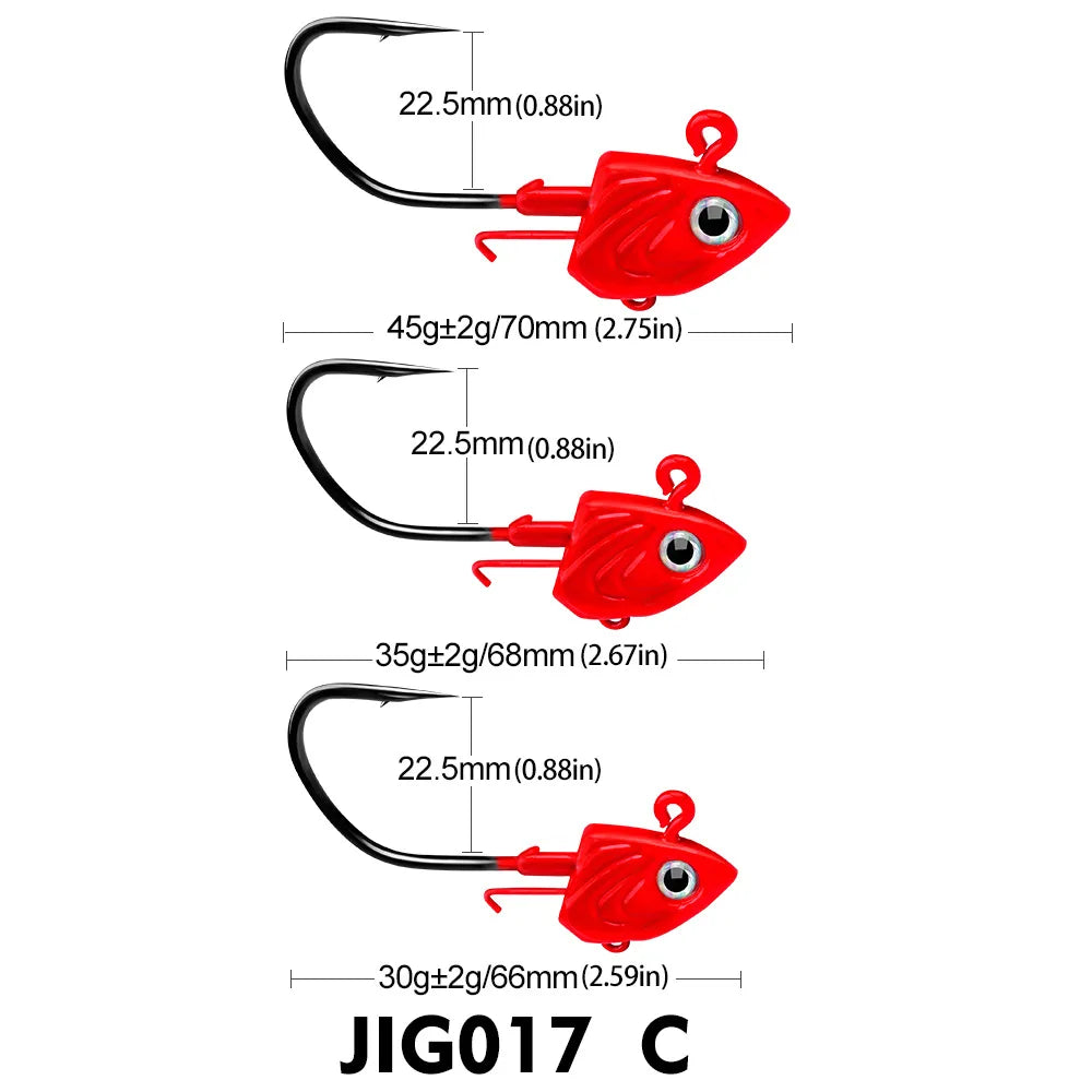 PRO BEROS 1Pcs 30g 35g 45g Head Jig Hooks for Soft Worm Fishing Tackle Sea Fishing Hook Lure Fish Head Shape Bait