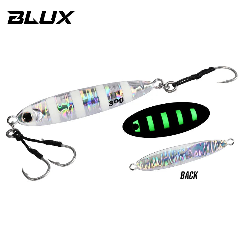 BLUX Slow Blatt Cast Slim Metal Jig 15g 20g 30g Fishing Lure Jigging Spoon Off Shore Rock Saltwater Bass Artificial Baits