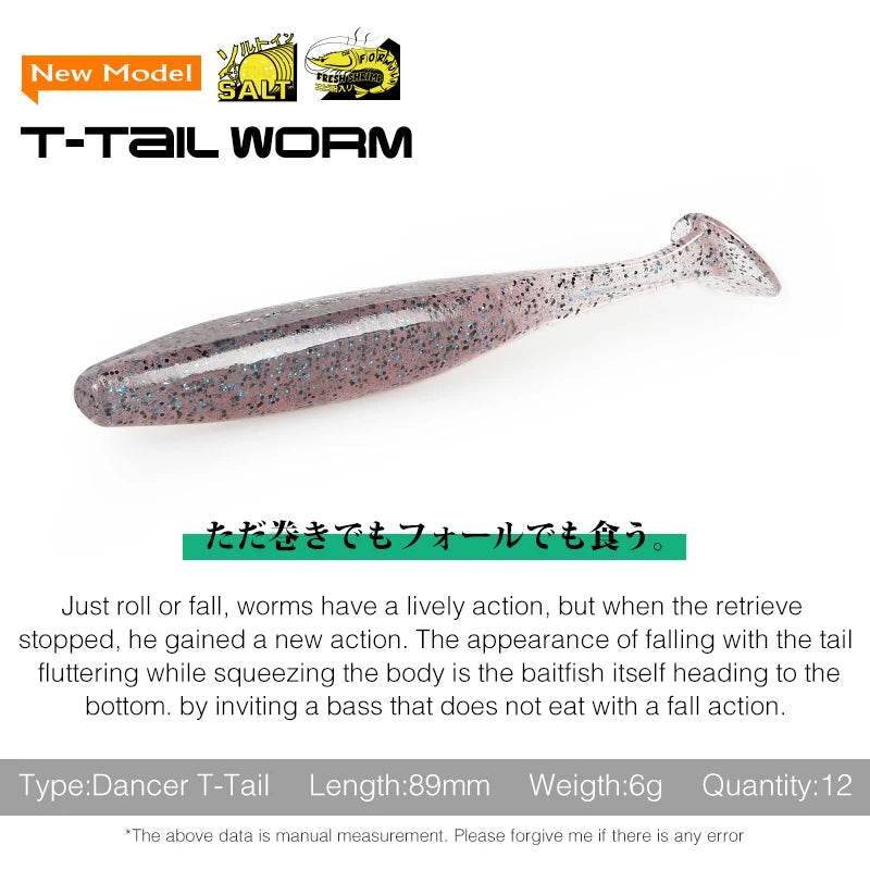 TSURINOYA DANCER T Tail Worm 89mm Soft Lure - Fish & Cheaps | Fishing & Outdoor Gear