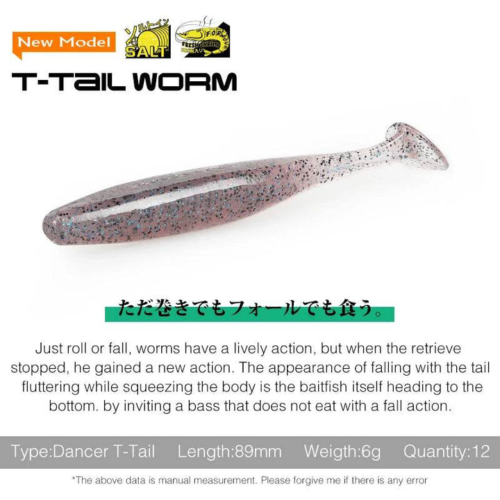 TSURINOYA DANCER T Tail Worm 89mm Soft Lure - Fish & Cheaps | Fishing & Outdoor Gear