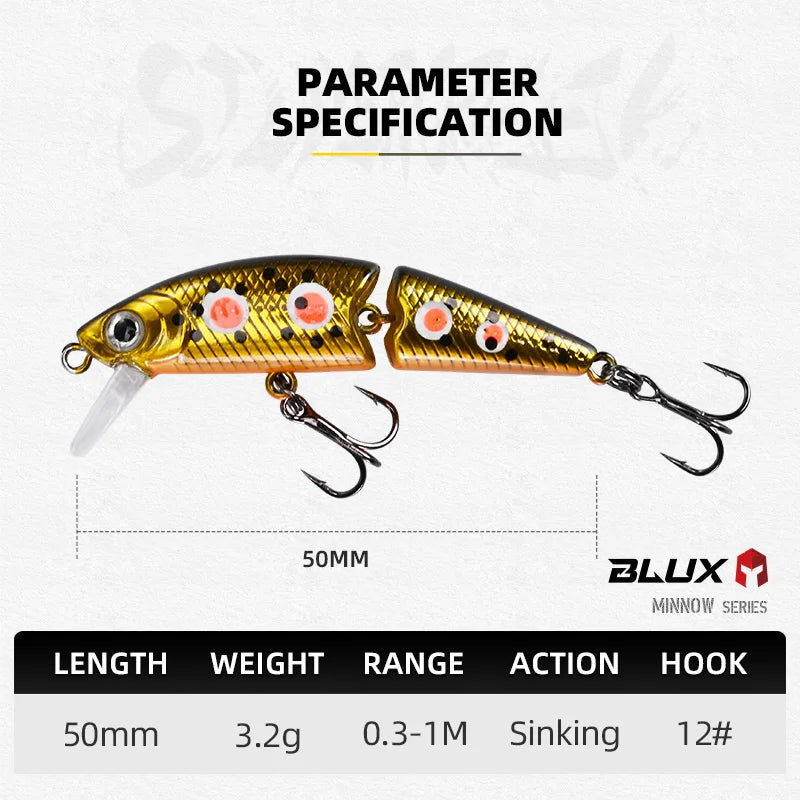 BLUX DR. Minnow Joint 50S Swimbait 50mm 3.2g Sinking Wobbler Fishing Lure Artificial Hard Bait for Pike Bass Trout