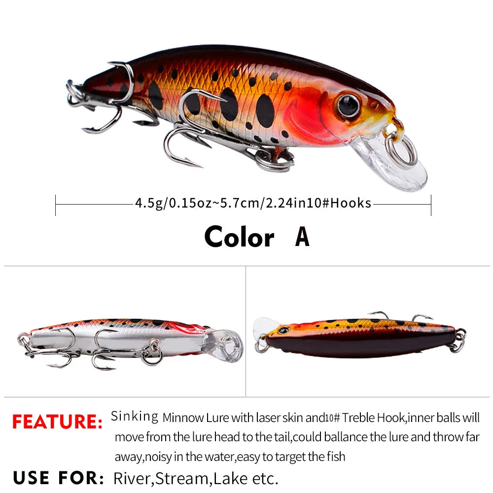 Mini Sinking Minnow Wobblers Fishing Lures 5.7cm 4.5g Trout Artificial Plastic Hard Bait Jerkbait Crankbait Bass Fishing Tackle