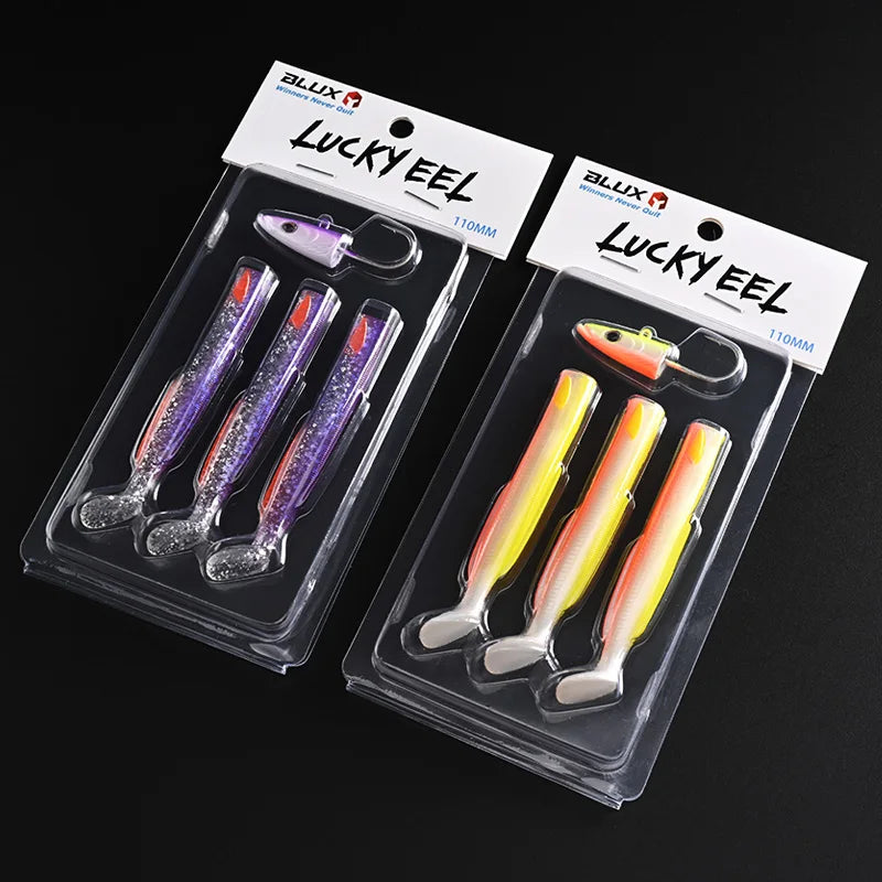 BLUX Happy Sandeel 11cm 17g Soft Live Eel Fishing Lure Paddle Tail Jig Head Hook Vinyls Vibration Artificial Bait Saltwater Gear