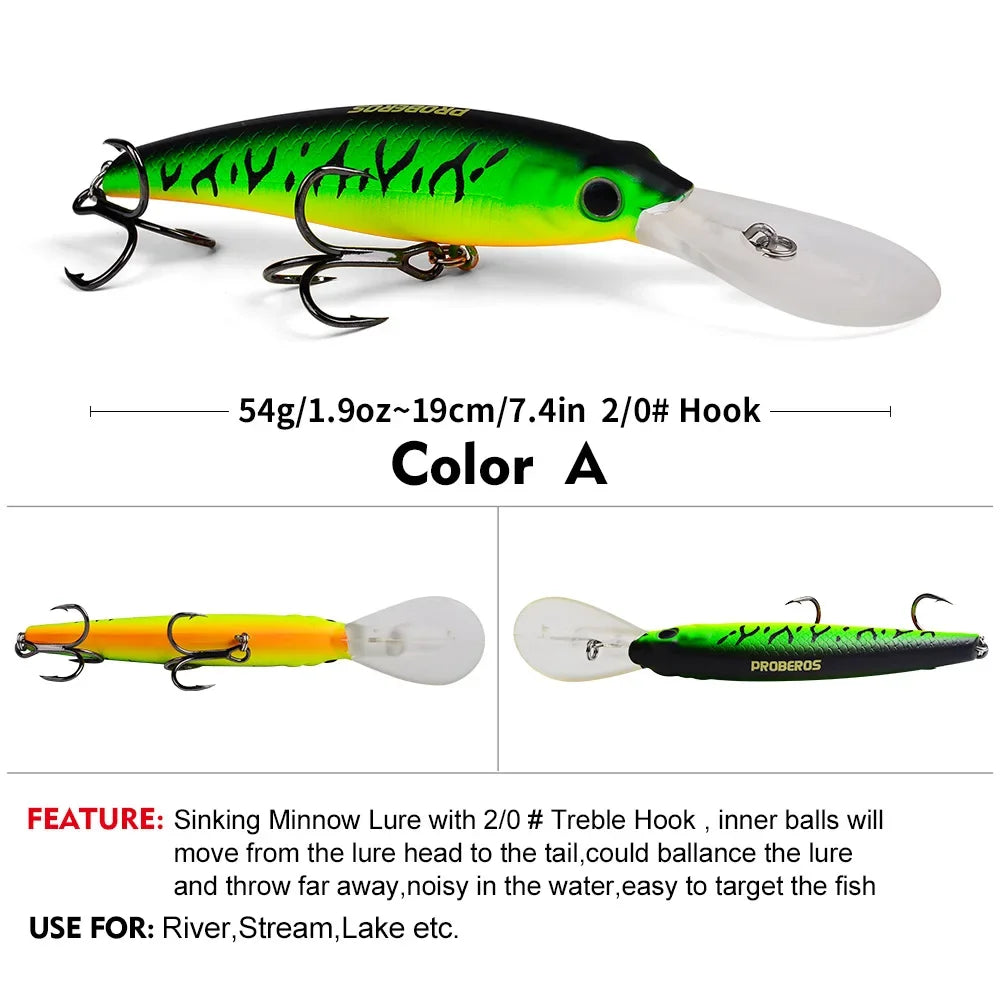 1PCS Sinking Laser Minnow Fishing Lure 19CM 54G Pesca Hooks Fish Wobbler Tackle Crankbait Artificial Japan Hard Bait Swimbait