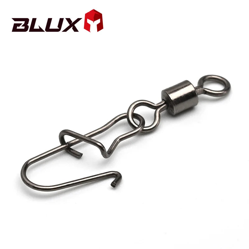 BLUX 50pcs Lock Snap with Superline Swivel Stainless Steel Lure Loop Quick Change Fishing Clips Fast Speed Connector Terminal