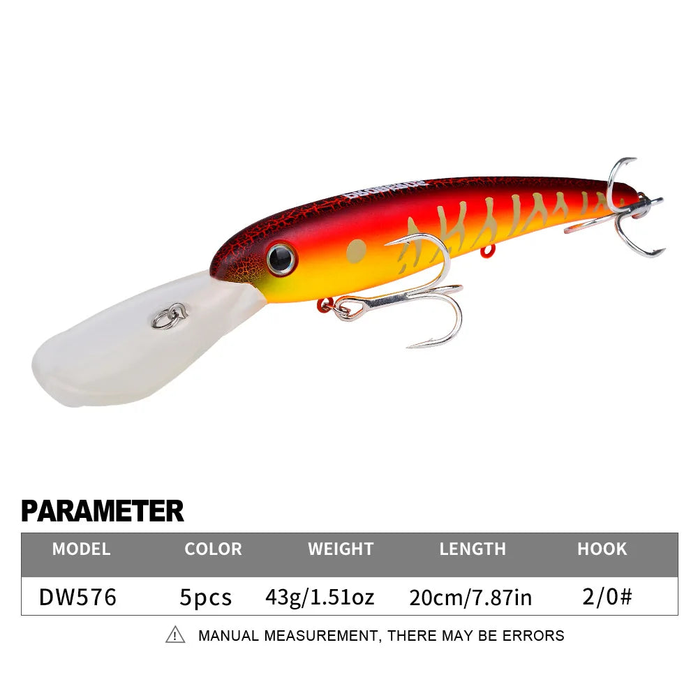 Topwater Laser Minnow Fishing Lure, Artificial Hard Bait, Fishing Hooks, Fish Wobbler Tackle Crankbait, Swimbait, 20cm, 43g