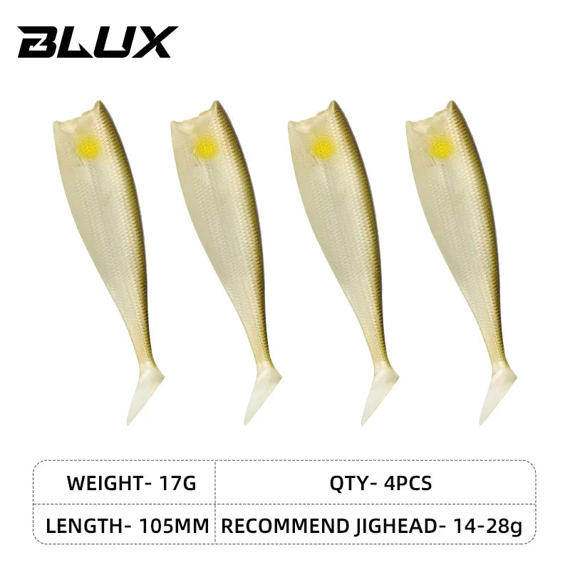 BLUX BLOD SHAD 80mm 105mm Soft Fishing Lure Jighead Black Tail Minnow Artificial Silicone Bait Saltwater Sea Bass Swimbait Gear