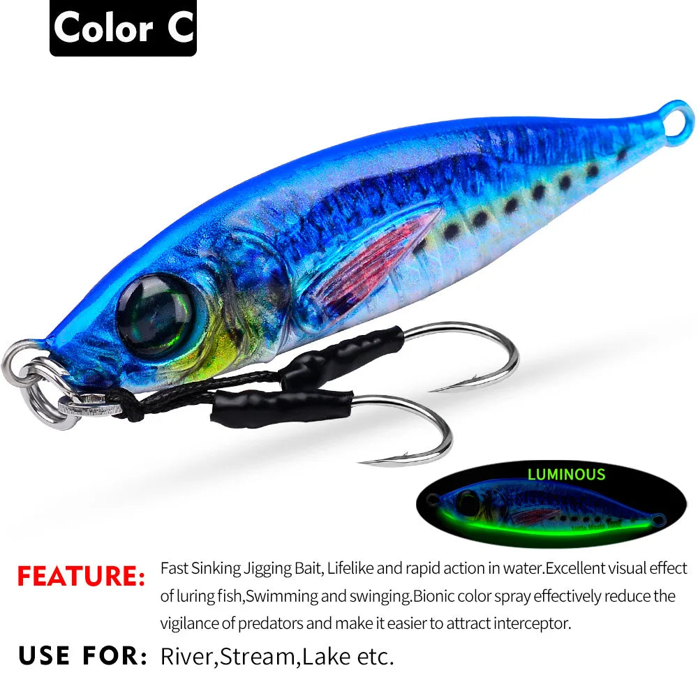 PRO BEROS Metal Slow Fishing Jigs Luminous Slow Jigging Lure 7-80g Casting Saltwater Grouper Tuna Trolling Fishing Spoon Bait