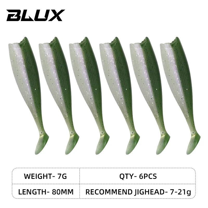 BLUX BLOD SHAD 80mm 105mm Soft Fishing Lure Jighead Black Tail Minnow Artificial Silicone Bait Saltwater Sea Bass Swimbait Gear