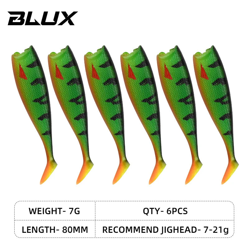 BLUX BLOD SHAD 80mm 105mm Soft Fishing Lure Jighead Black Tail Minnow Artificial Silicone Bait Saltwater Sea Bass Swimbait Gear