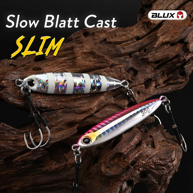 BLUX Slow Blatt Cast Slim Metal Jig 15g 20g 30g Fishing Lure Jigging Spoon Off Shore Rock Saltwater Bass Artificial Baits