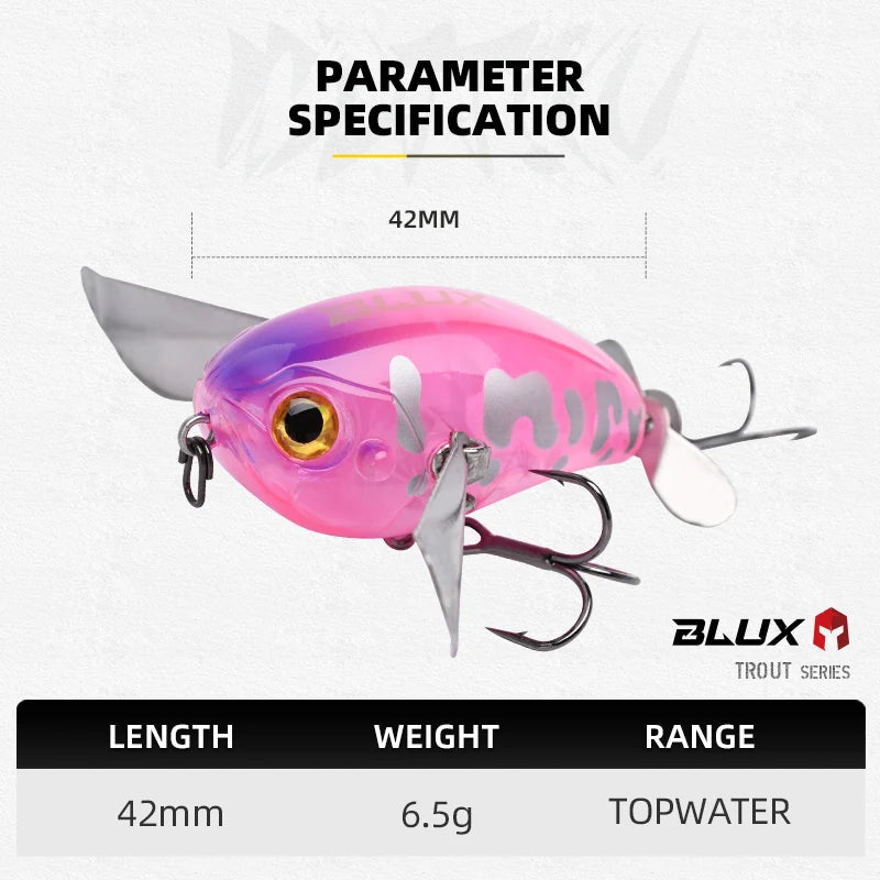 BLUX Micro BUTTIN Pompadour Topwater Crawler 6.5G Wobbler Noisy Fishing Lure Crankbait Freshwater Bass Perch Artificial Bait