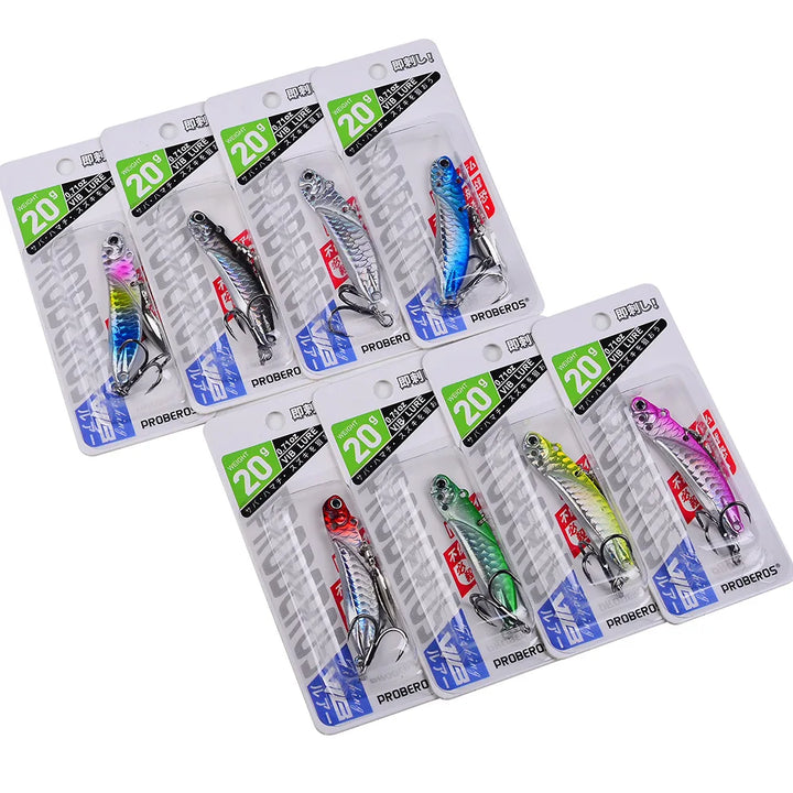 PROBEROS Metal VIB 5/10/12/15/20g Fishing Lure Vibration Spoon Hard Baits Crankbait Wobbler Swimbait Cicada VIB Tackle 8 Colors