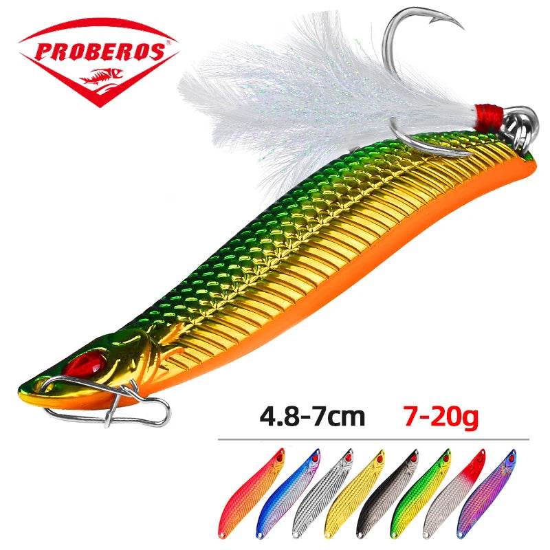 PROBEROS Spinner Spoon Metal Lure – Leech Feather Treble Hook - Fish & Cheaps | Fishing & Outdoor Gear