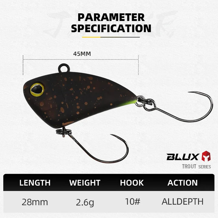 BLUX Tapdancer 28mm 2.6g Mini VIB Lipless Crankbait Fishing Lure Stream Area Trout Vibration Plastic Wobbler Artificial Bait