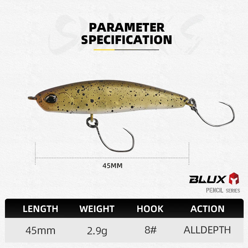 BLUX SWAVER S 45mm 2.9g Lipless Sinking Pencil Plug Fishing Lure Stream Area Trout Plastic Stick Saltwater Artificial Bait