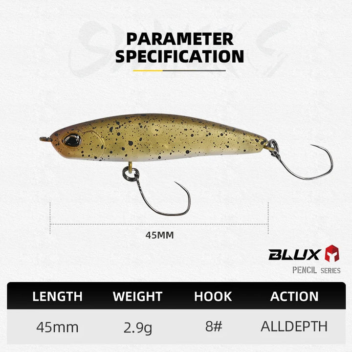 BLUX SWAVER S 45mm 2.9g Lipless Sinking Pencil Plug Fishing Lure Stream Area Trout Plastic Stick Saltwater Artificial Bait
