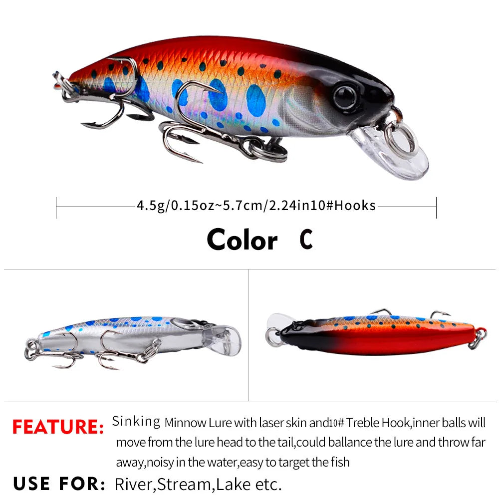 Mini Sinking Minnow Wobblers Fishing Lures 5.7cm 4.5g Trout Artificial Plastic Hard Bait Jerkbait Crankbait Bass Fishing Tackle