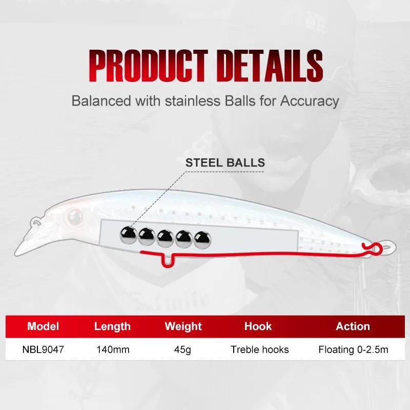 Noeby 140mm Trolling Minnow Lure - Fish & Cheaps | Fishing & Outdoor Gear