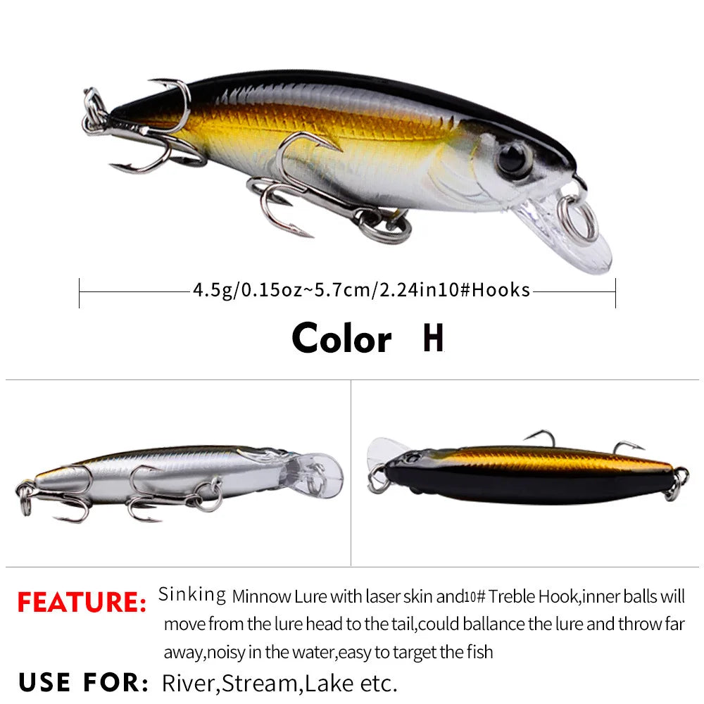 Mini Sinking Minnow Wobblers Fishing Lures 5.7cm 4.5g Trout Artificial Plastic Hard Bait Jerkbait Crankbait Bass Fishing Tackle