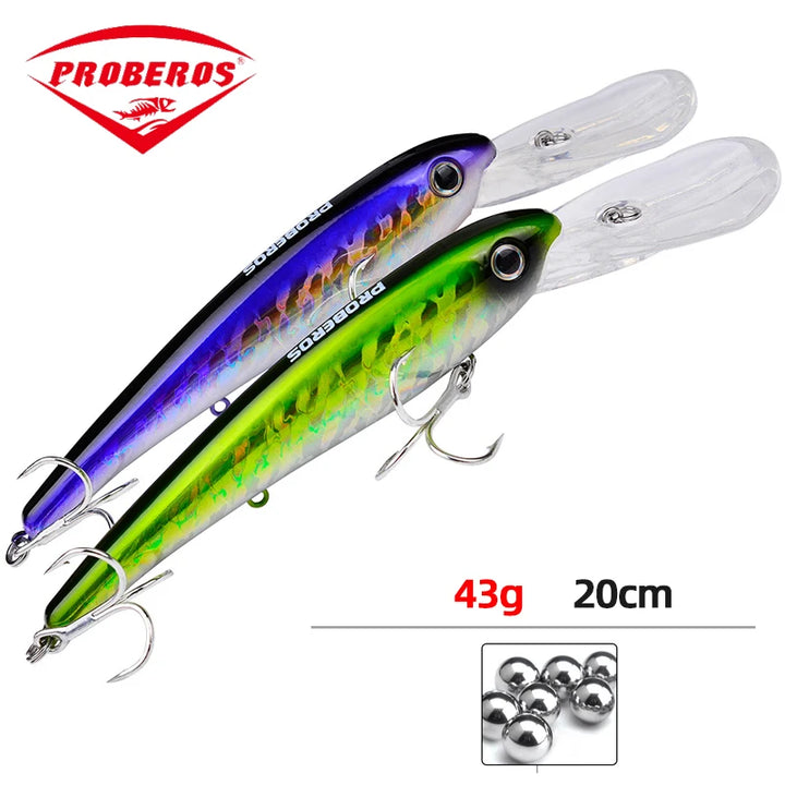 Topwater Laser Minnow Fishing Lure, Artificial Hard Bait, Fishing Hooks, Fish Wobbler Tackle Crankbait, Swimbait, 20cm, 43g