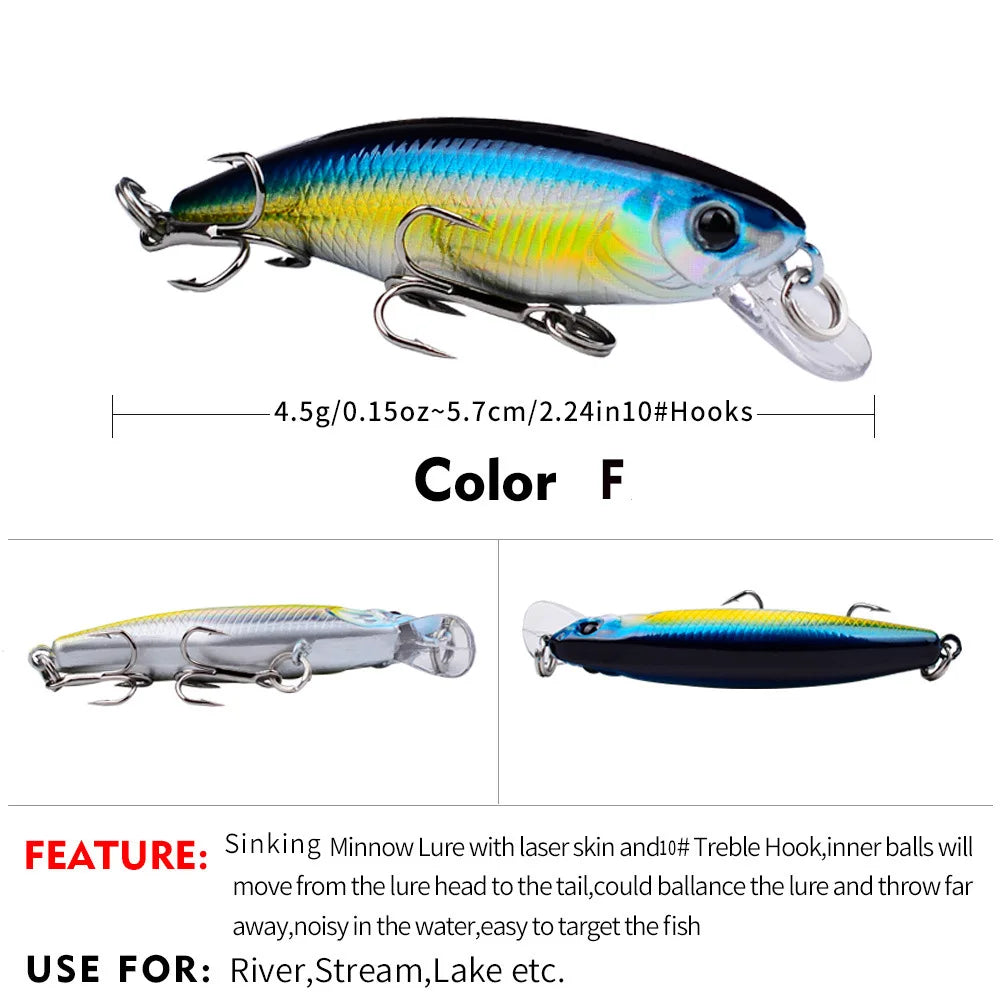 Mini Sinking Minnow Wobblers Fishing Lures 5.7cm 4.5g Trout Artificial Plastic Hard Bait Jerkbait Crankbait Bass Fishing Tackle