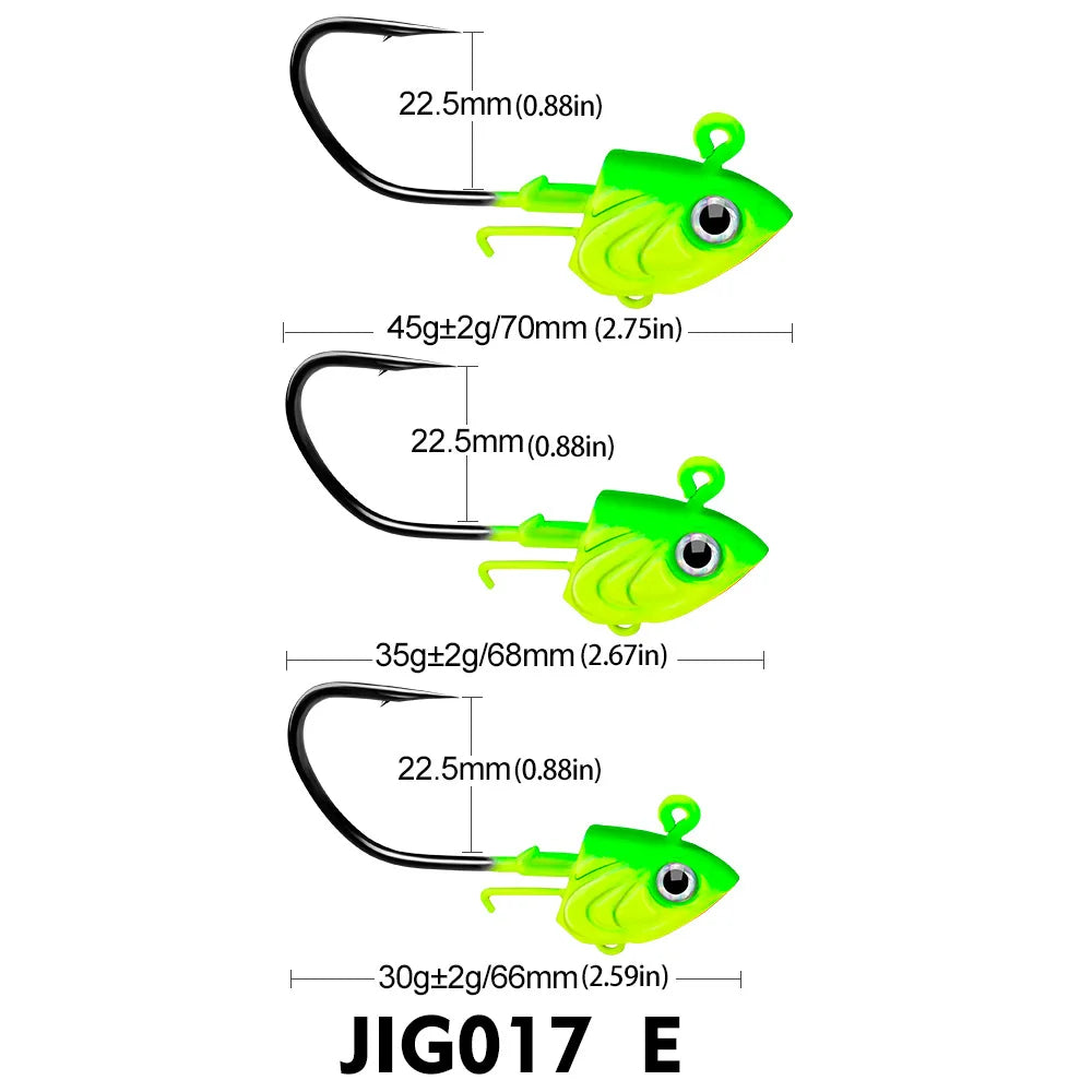PRO BEROS 1Pcs 30g 35g 45g Head Jig Hooks for Soft Worm Fishing Tackle Sea Fishing Hook Lure Fish Head Shape Bait
