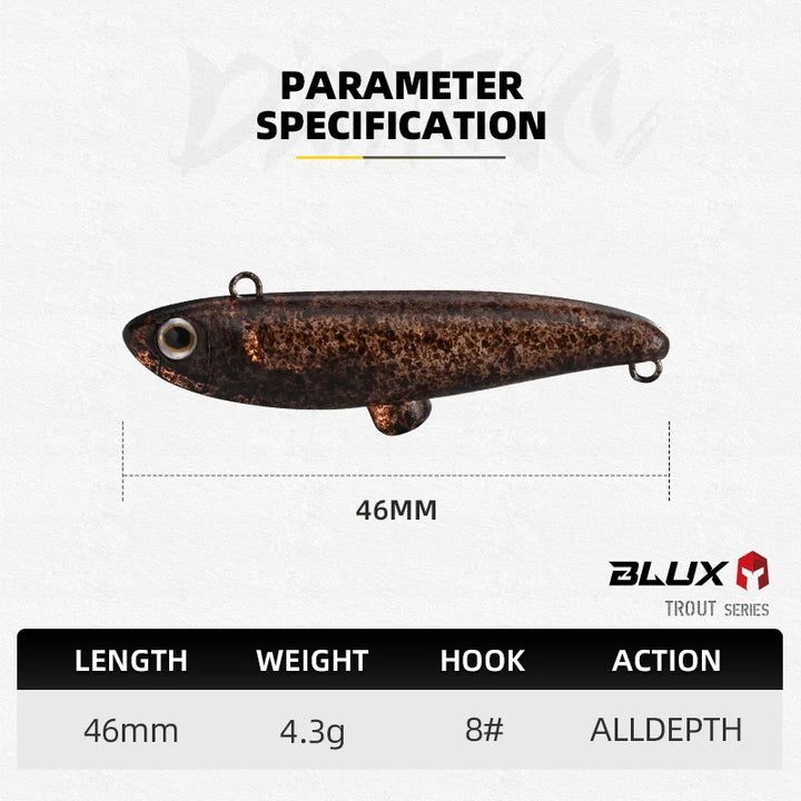 BLUX Dartrun 46mm 4.3g Lipless Sinking Plug Fishing Lure Crankbait Stream Area Trout Darts Plastic Artificial Bait Tackle