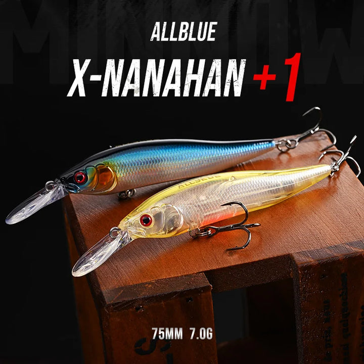 ALLBLUE X-NANAHAN+1 Deep Diving Minnow Fishing Lure 75mm 7g 0-2M Magnetic Slow Floating  Wobbler Bass Pike Artificial Bait