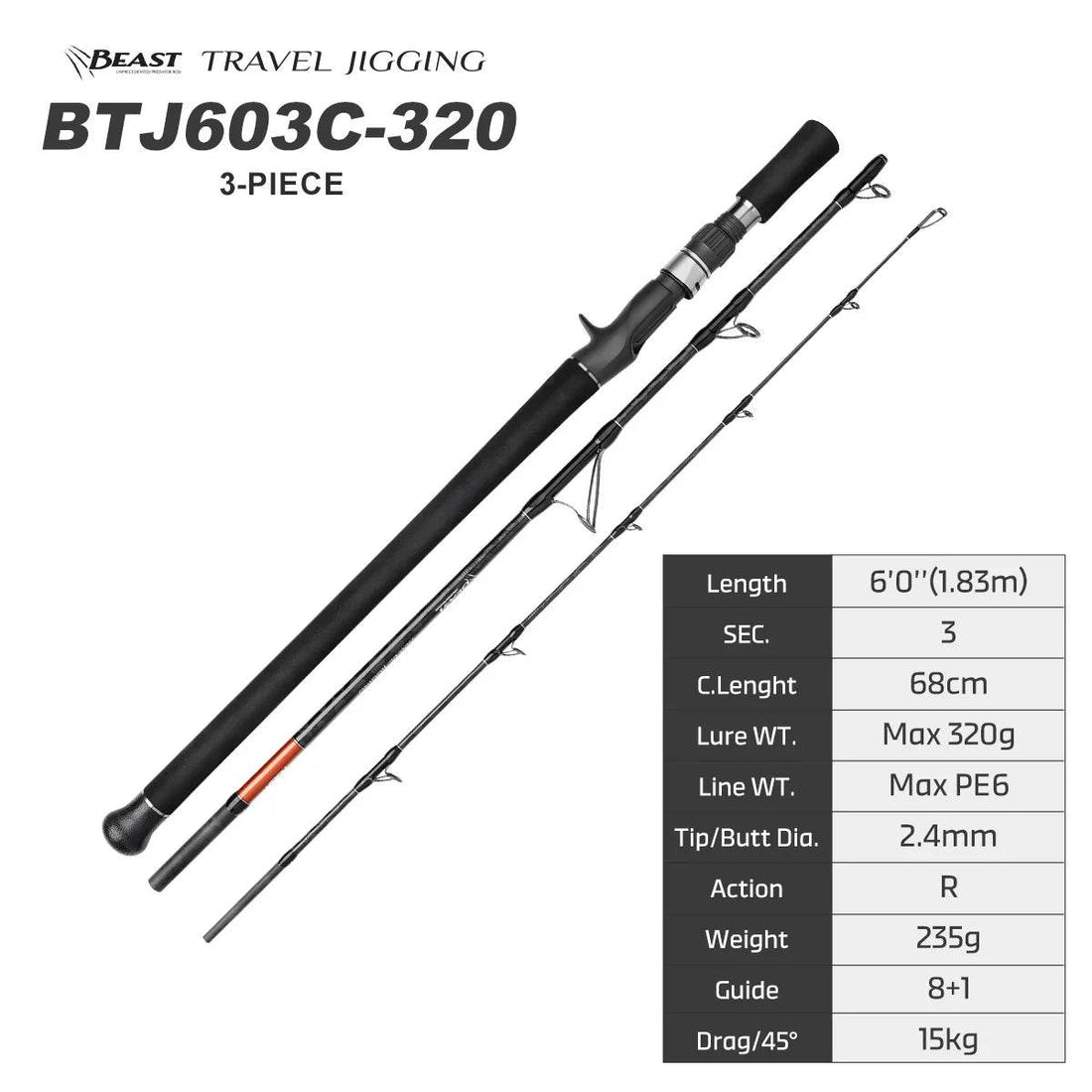 NOEBY Beast Travel Jigging Rod – Ultimate 3-Piece Offshore Power - Fish & Cheaps | Fishing & Outdoor Gear