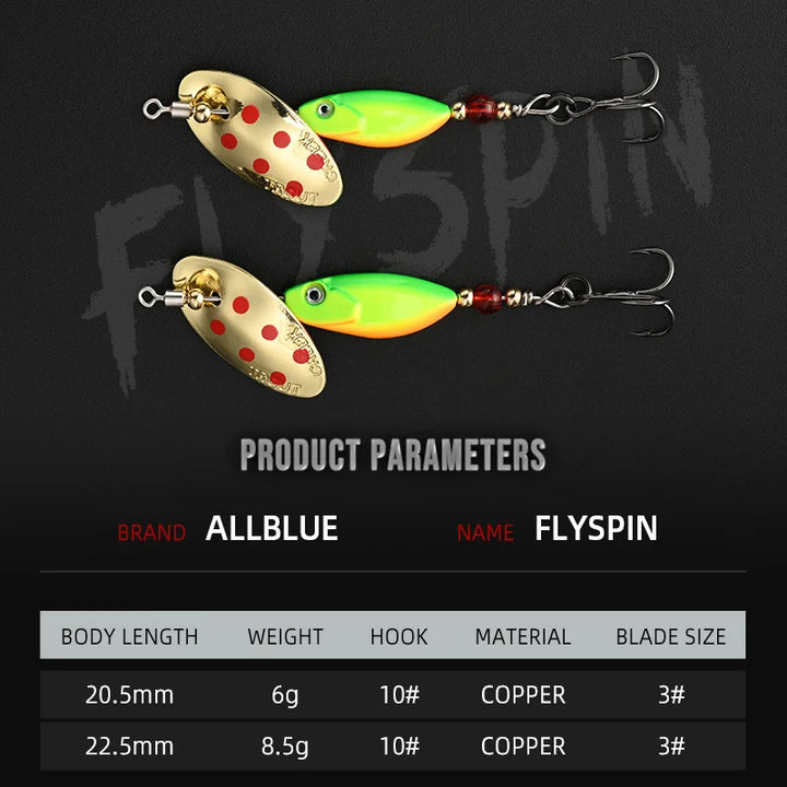 ALLBLUE FLYSPIN Rotating Spinner 6g 8.5g Metal Lure Brass Hard Artificial Bait Copper Freshwater Creek Trout Fishing Tackle