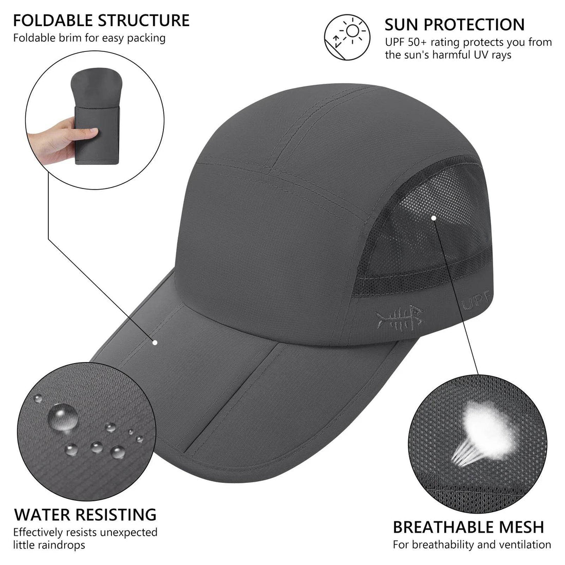 BASSDASH Folding Fishing Cap – UPF 50+ Sun Protection - Fish & Cheaps | Fishing & Outdoor Gear